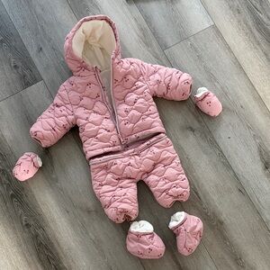 Cozy Pink Quilted Kids Footie with Mittens